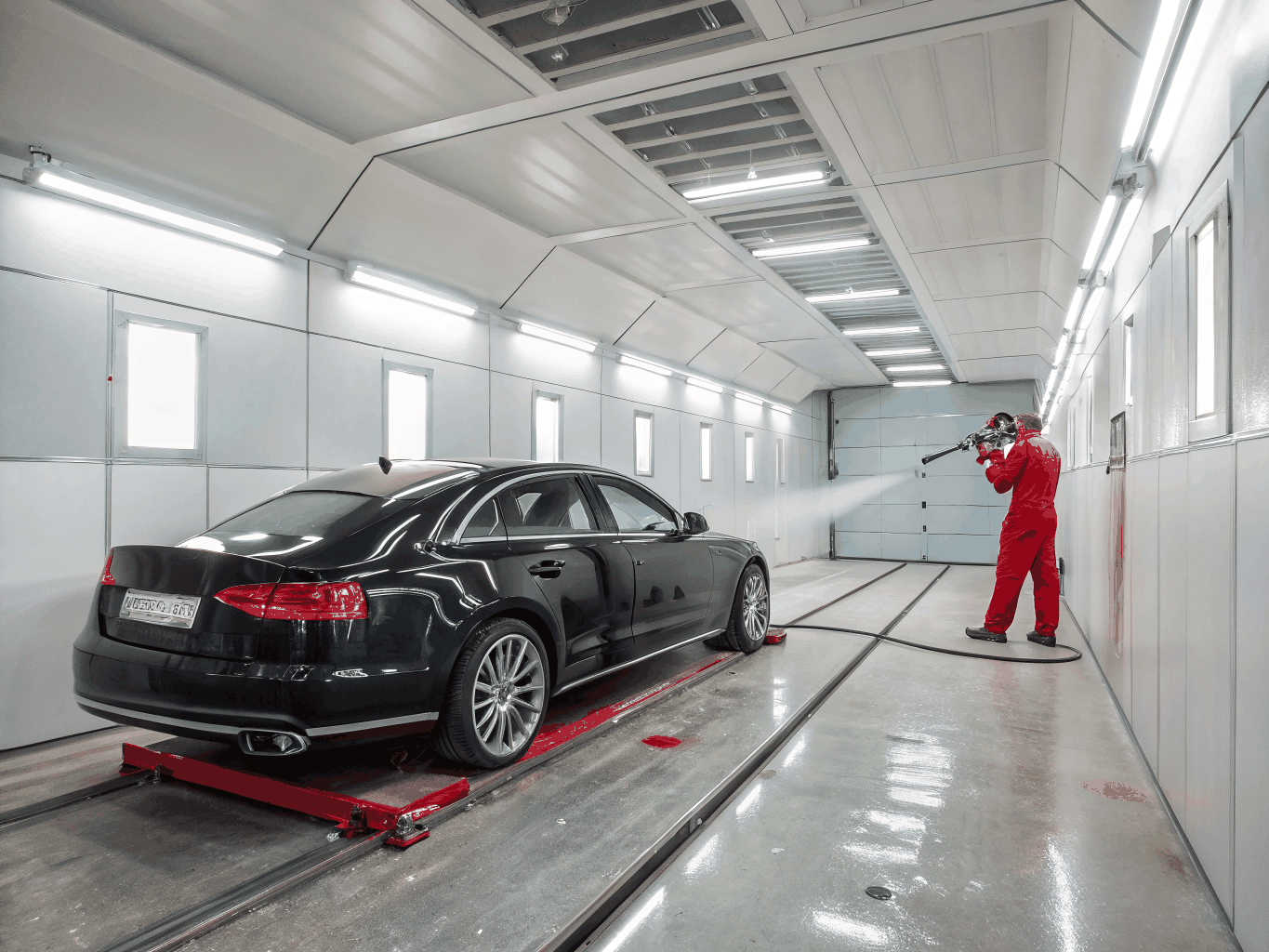 Automotive paint booth with high-gloss finish application